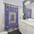 Greek Key Ornament Shower Curtains in Lapis Lazuli and Gold