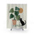 Monstera Shower Curtains with Playful Cat and Tropical Plant Design