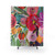 Colorful floral shower curtains featuring a vibrant bouquet of pink, purple, green, and teal flowers
