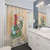 Robin Hood-inspired shower curtain with watercolor painting of a rooster
