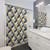 Retro Geometric Navy and Yellow Shower Curtain