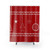 Christmas-themed shower curtain with festive designs