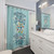 Whimsical Dr. Seuss-inspired shower curtain with balloons and book motifs