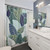 Navy blue and sage green leaf shower curtain
