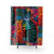 Whimsical cat shower curtains with colorful abstract design