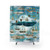 Ocean-themed shower curtain with whales, ships, and a blue sky