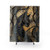 Luxury Stained Glass Mosaic Shower Curtain with Golden Black Cat Design
