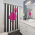 Hot Pink Flamingo Shower Curtains with Black and White Striped Pattern