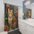 Colorful Floral Shower Curtain with Cat Design