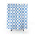 White and baby blue checkered shower curtain