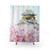 Watercolor painting of Osaka Castle and sakura flowers on shower curtain