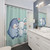 Cute animal shower curtain with hugging rabbit, penguin, and bunny design