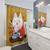 Whimsical cat shower curtain with coffee shop design