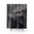 Misty forest shower curtain with cascading trees and fog