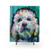 Bright colorful poodle maltipoo dog shower curtain