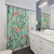 Bamboo Shower Curtains with Blue Green Bird and Blossom Pattern