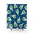 Ranch-themed shower curtain with a blue bottle design