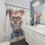 Mischievous mad dog with a grin shower curtain
