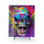 Vibrant skull shower curtain with sunglasses and colorful splatter design