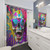 Vibrant skull shower curtain with sunglasses and colorful splatter design
