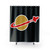 Spaceman-themed shower curtain with lego-style design