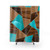 Turquoise Geometric Shower Curtain with Wood and Stone Design