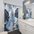 Abstract foliage shower curtains in blue and periwinkle