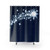 Shooting star shower curtains with a blue night sky and twinkling stars