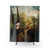 Whimsical shower curtain with surreal landscape and fantasy creatures"