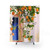 Boho shower curtain with Moroccan orange and architectural design