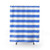Light blue and white striped shower curtains