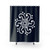 Musical notes shower curtain featuring bass clef, treble clef, and mandalas