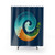 Spiral Beach Shower Curtains featuring waves and palm trees