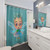 Whimsical fairy-themed shower curtain with blue accents and enchanting design