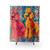 Retro 1950s pink and orange poodle pattern shower curtain