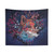 Psychedelic Kitsune Fox Tapestry Featuring Celestial Imagery