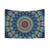 Colorful mandala tapestry featuring sacred geometry and nature elements