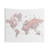 Dusty pink and grey world map tapestry with detailed cities