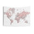 Dusty pink and grey world map tapestry with detailed cities