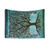 Tree of Life Woodcut Tapestry in Blue