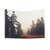 Misty wilderness forest tapestry with cascading trees and magical sunlight