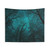 Galactic Night Sky Tapestry with Teal Blue Nebula and Tree Branches