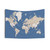 Detailed World Map Tapestry in Blue and Brown