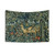 GREENERY, TWO DOES AND BIRDS IN FOREST Blue Green Floral Tapestry
