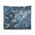 Magical night sky tapestry with gold moon and stars