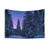 Snowy forest tapestry with galaxy night sky