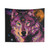 Colorful Aware Wolf Tapestry Art
