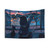 Anime Night Room Tapestry featuring a cozy city scene with a cat