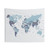 Blue World Map Tapestry Wall Hanging