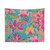 Hot pink and yellow chinoiserie orchids on turquoise tapestry